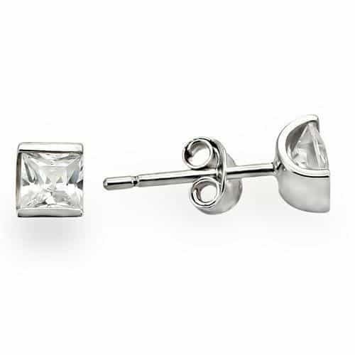 Rhodium 925 Sterling Silver Earrings With Aaa Grade Cz In Clear