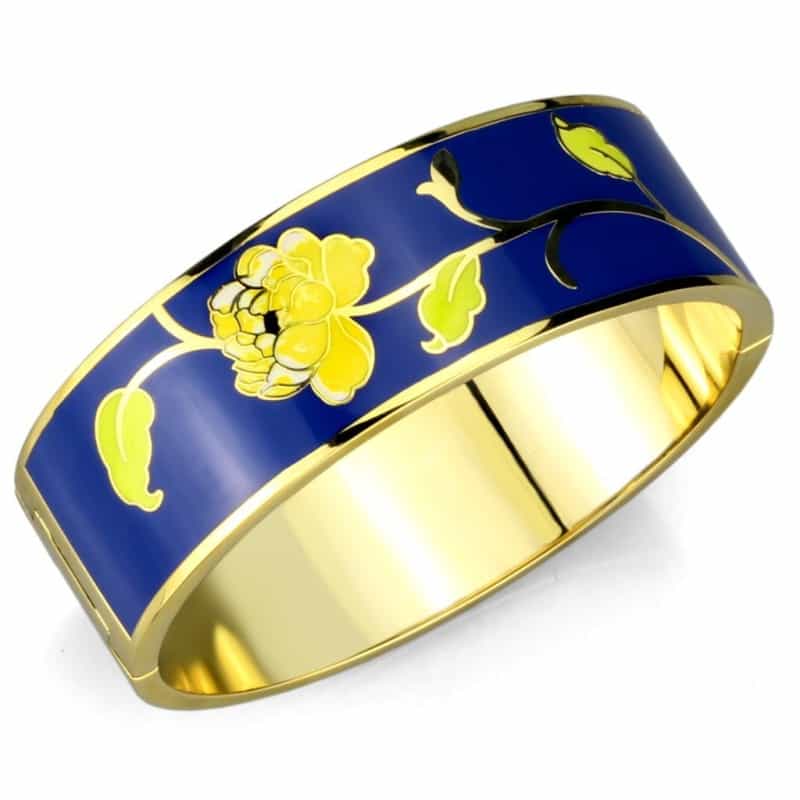 3W1018 - Gold White Metal Bangle With Epoxy In Capri Blue