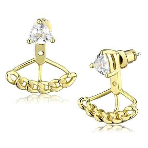 Gold Brass Earrings With Aaa Grade Cz In Clear