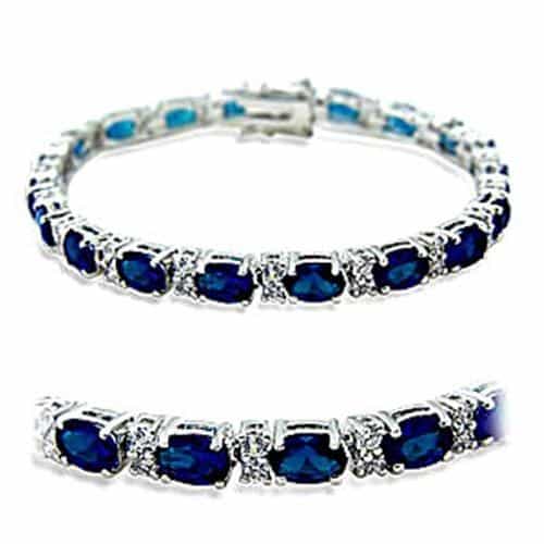 415501 - Rhodium Brass Bracelet With Synthetic Spinel In Sapphire - 7"