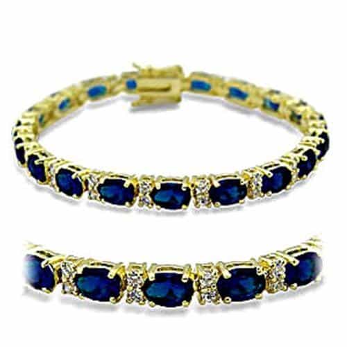 415504 - Gold Brass Bracelet With Synthetic Spinel In Sapphire - 7"