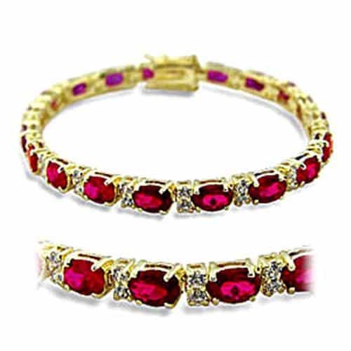 415505 - Gold Brass Bracelet With Synthetic Garnet In Ruby