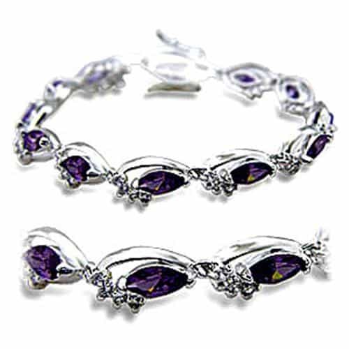 415701 - Rhodium Brass Bracelet With Aaa Grade Cz In Amethyst