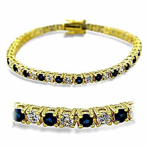 415903 - Gold Brass Bracelet With Synthetic Spinel In Sapphire - 7"