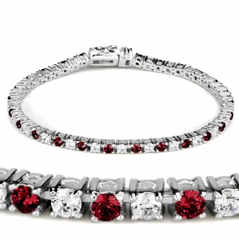 46902 - Rhodium Brass Bracelet With Synthetic Garnet In Ruby