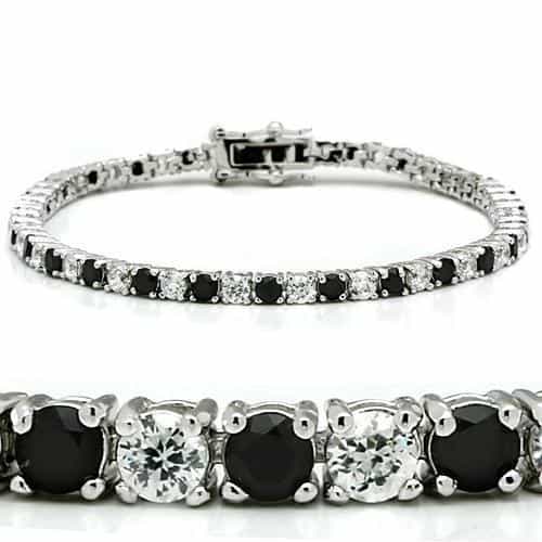 46903 - Rhodium Brass Bracelet With Aaa Grade Cz In Black Diamond