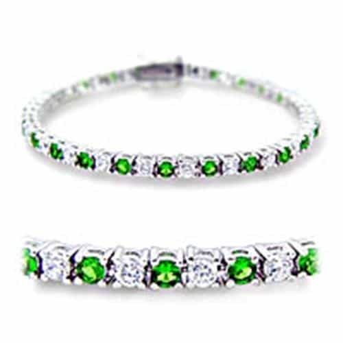 46906 - Rhodium Brass Bracelet With Synthetic Spinel In Emerald