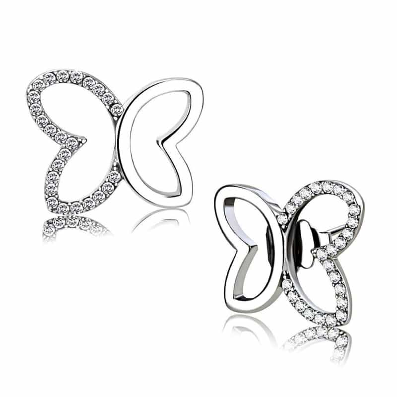 High Polished (No Plating) Stainless Steel Earrings With Aaa Grade Cz In Clear