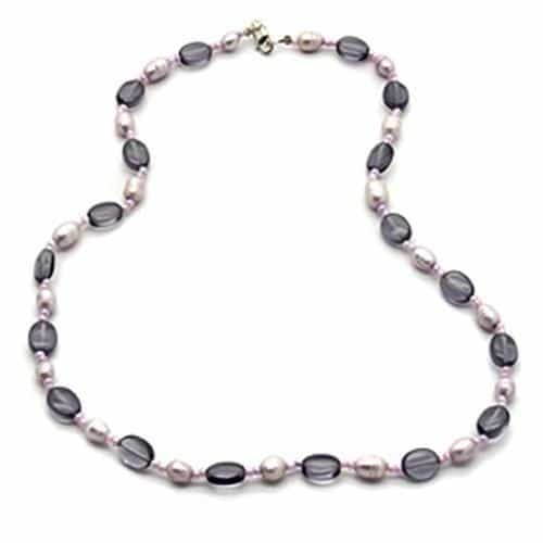 Los066 - Silver 925 Sterling Silver Necklace With Synthetic Synthetic Glass In Amethyst - 16"