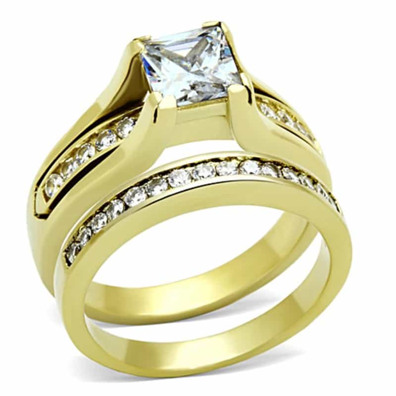 Tk0w384 - Ip Gold(Ion Plating) Stainless Steel Ring With Aaa Grade Cz In Clear