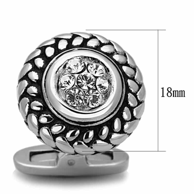 High Polished (No Plating) Stainless Steel Cufflink With Top Grade Crystal In Clear