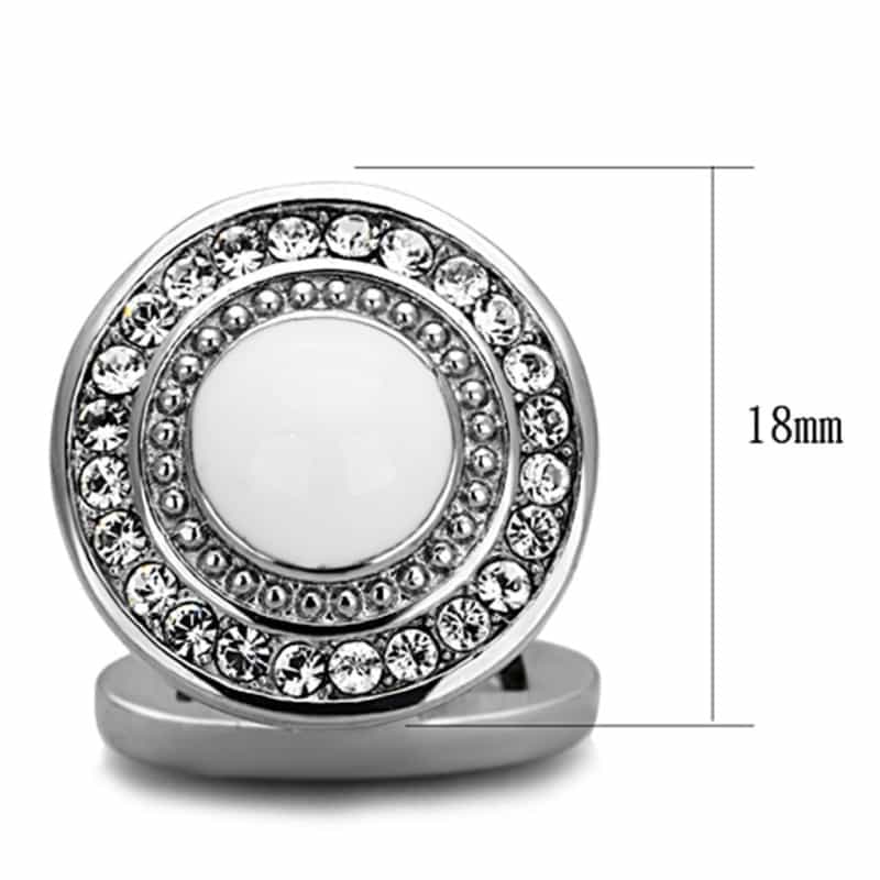 High Polished (No Plating) Stainless Steel Cufflink With Top Grade Crystal In Clear