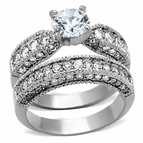 Tk1318 - High Polished (No Plating) Stainless Steel Ring With Aaa Grade Cz In Clear