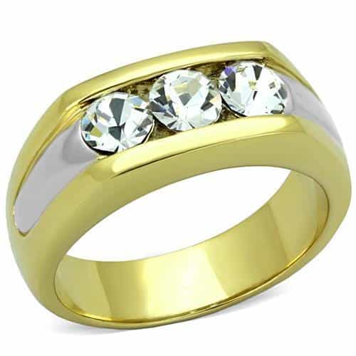 Tk1615 - Two-Tone Ip Gold (Ion Plating) Stainless Steel Ring With Top Grade Crystal In Clear