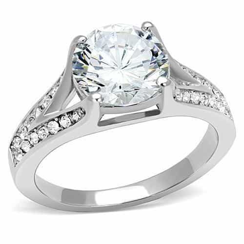Tk3020 - High Polished (No Plating) Stainless Steel Ring With Aaa Grade Cz In Clear