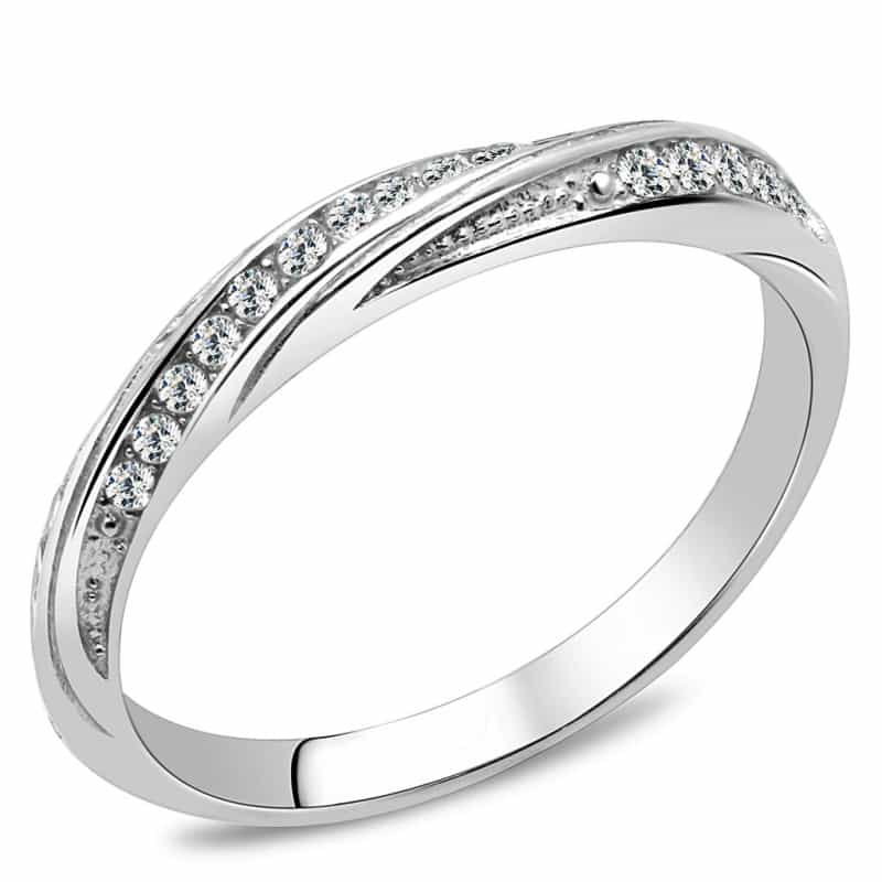 Tk3259 - High Polished (No Plating) Stainless Steel Ring With Aaa Grade Cz In Clear