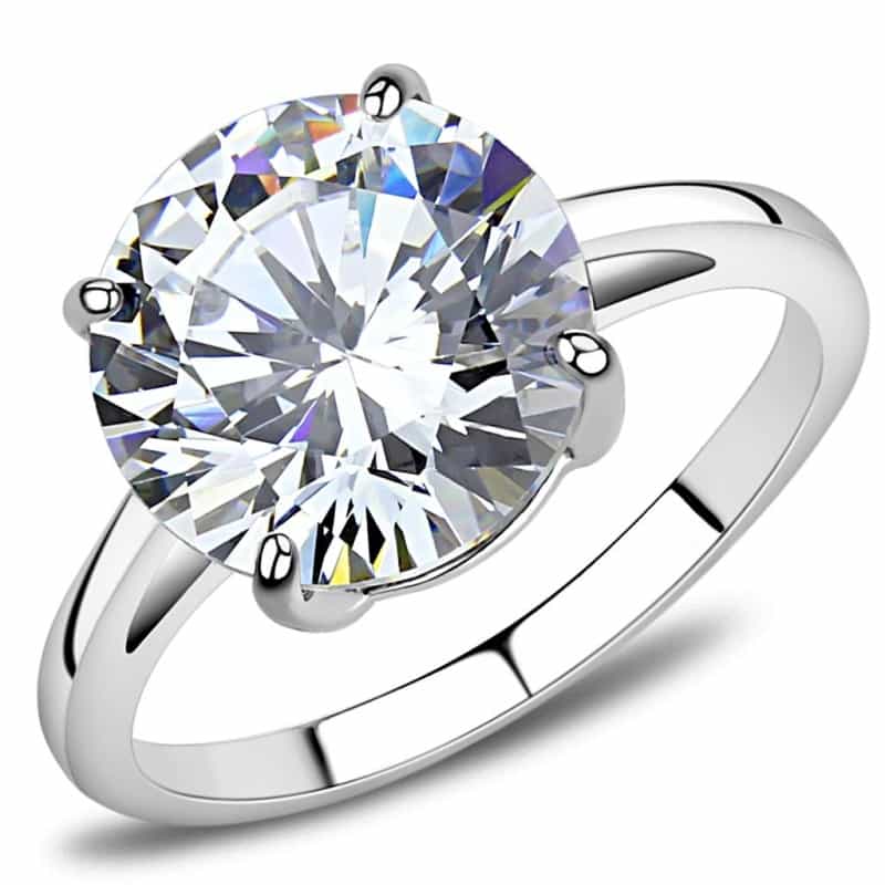 Tk3428 - High Polished (No Plating) Stainless Steel Ring With Aaa Grade Cz In Clear