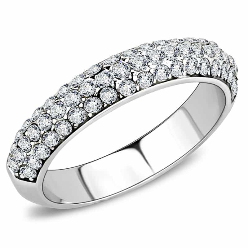 Tk3437 - High Polished (No Plating) Stainless Steel Ring With Top Grade Crystal In Clear