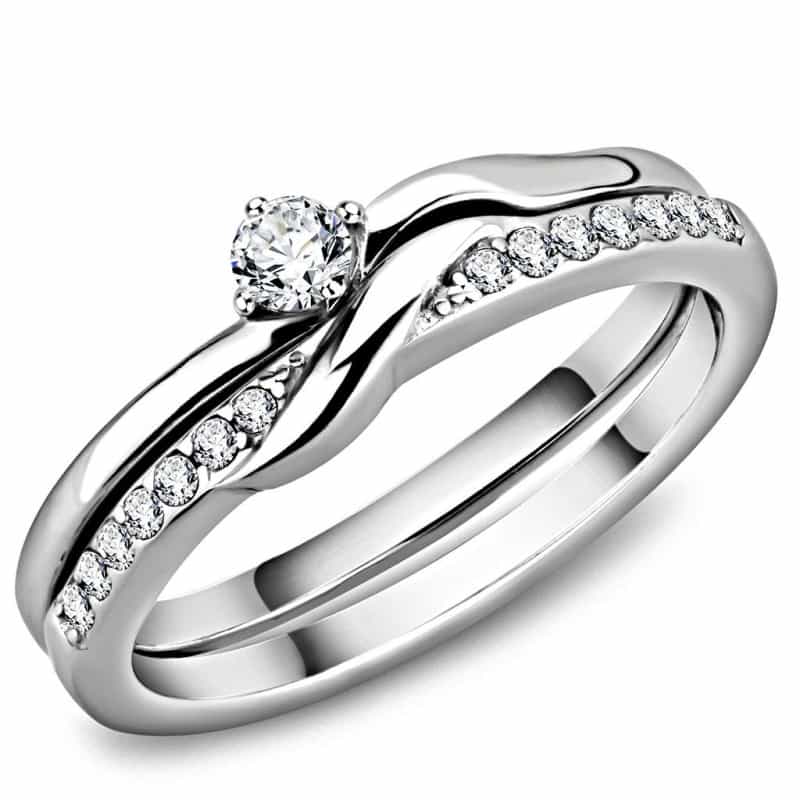 Tk3508 - High Polished (No Plating) Stainless Steel Ring With Aaa Grade Cz In Clear