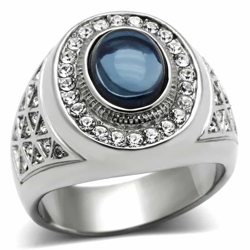 Tk371 - High Polished (No Plating) Stainless Steel Ring With Synthetic Synthetic Glass In Montana