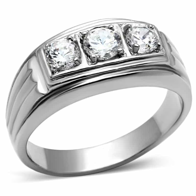 Tk946 - High Polished (No Plating) Stainless Steel Ring With Aaa Grade Cz In Clear