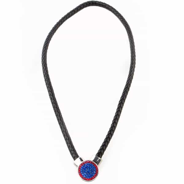 1-Snap Black Leather Necklace - Sapphire/Light Siam (Periwinkle/Red)