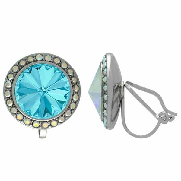 Crystalized With Dreamtime Crystal Clip-On Earrings For Dance Aquamarine/Crystal Ab 13Mm - Pair