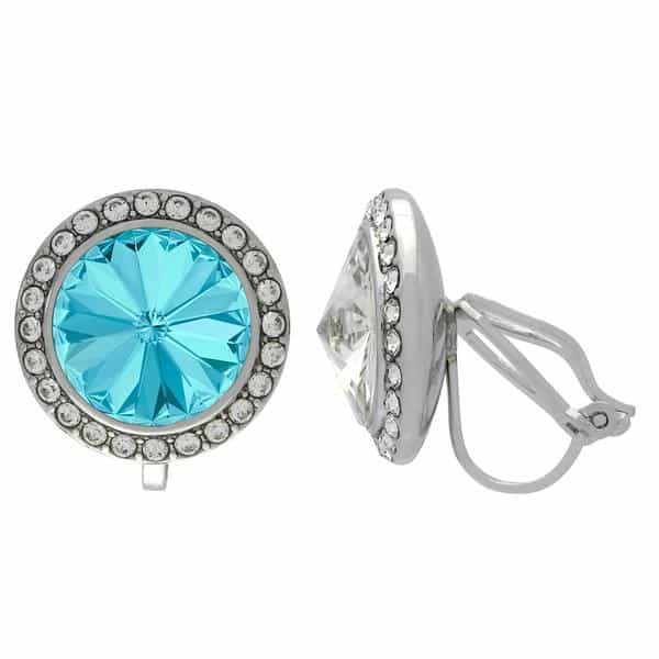 Crystalized With Dreamtime Crystal Clip-On Earrings For Dance Aquamarine/Crystal 15Mm - Pair