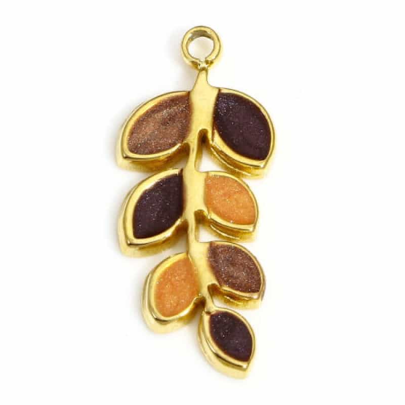 1 Piece 304 Stainless Steel Pastoral Style Charms Gold Plated Multicolor Leaf Enamel 20Mm X 9Mm