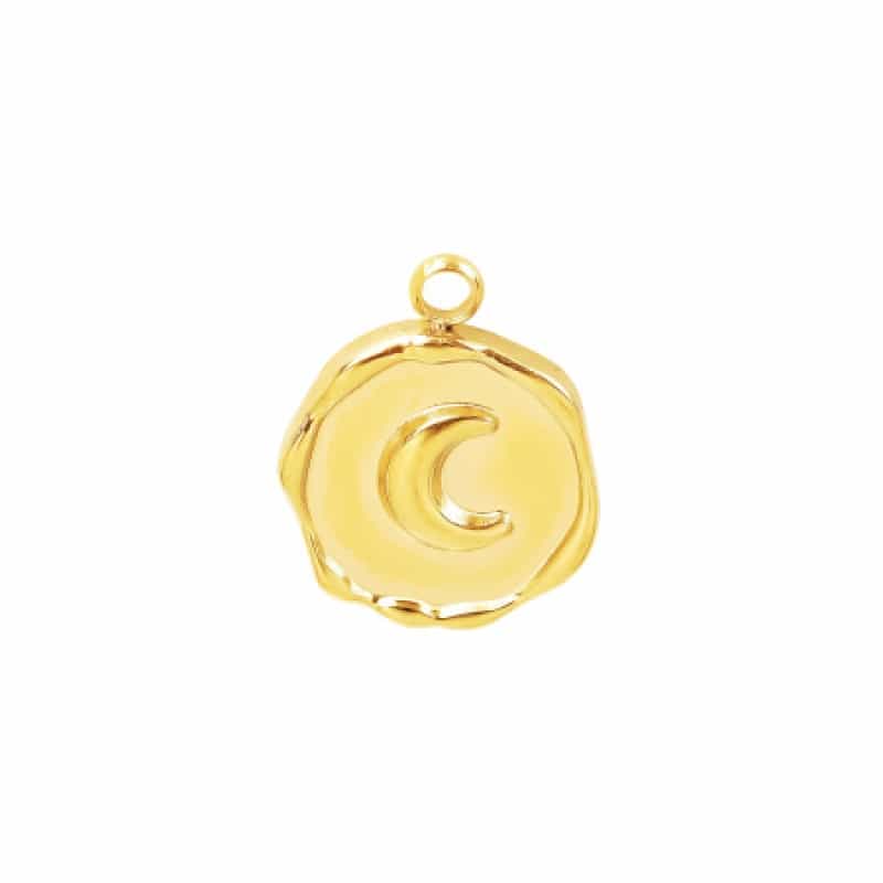1 Piece Eco-Friendly Pvd Vacuum Plating Waterproof Anti-Tarnish Hypoallergenic 304 Stainless Steel Galaxy Disc Charms 18K Real Gold Plated Round Moon 16.5Mm X 12.5Mm