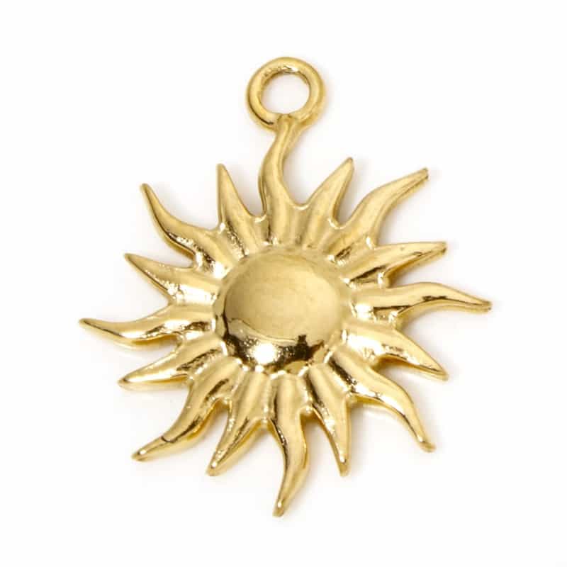 2 Pcs Eco-Friendly Pvd Vacuum Plating Waterproof Anti-Tarnish Hypoallergenic 304 Stainless Steel Galaxy Charms 18K Real Gold Plated Sun 23Mm X 19.5Mm