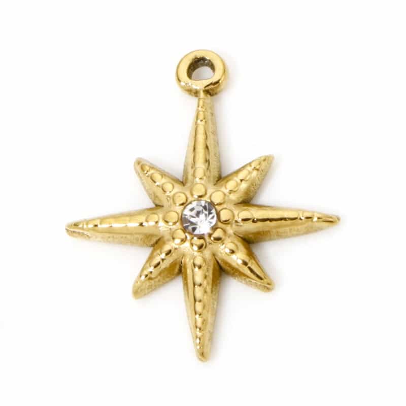 2 Pcs Eco-Friendly Pvd Vacuum Plating Waterproof Anti-Tarnish Hypoallergenic 304 Stainless Steel Galaxy Charms 18K Real Gold Plated Star Clear Rhinestone 21Mm X 18Mm