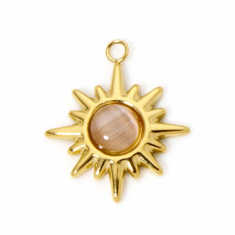 1 Piece Eco-Friendly Pvd Vacuum Plating Waterproof Anti-Tarnish Hypoallergenic 304 Stainless Steel Galaxy Charms 18K Real Gold Plated Coffee Star With Synthetic Gemstone Cabochons 21Mm X 18Mm