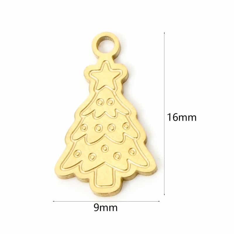 2 Pcs Vacuum Plating 304 Stainless Steel Christmas Charms 18K Gold Plated Christmas Tree Double-Sided Polishing 16Mm X 9Mm