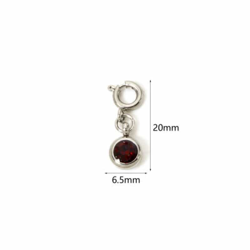 1 Piece 304 Stainless Steel Birthstone Charms Silver Tone Round January Wine Red Rhinestone 20Mm X 6.5Mm