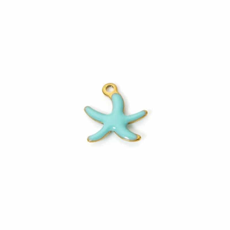 5 Pcs Eco-Friendly Pvd Vacuum Plating Waterproof Anti-Tarnish Hypoallergenic 304 Stainless Steel Ocean Jewelry Charms 18K Real Gold Plated Blue Starfish Enamel 10.5Mm X 10Mm