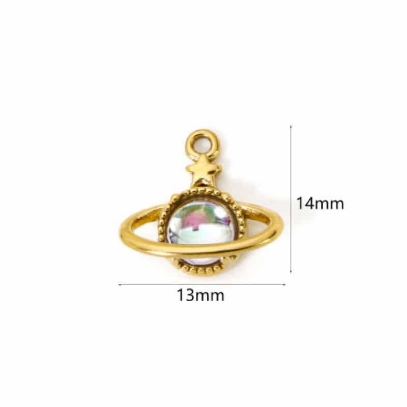 1 Piece Eco-Friendly Pvd Vacuum Plating Waterproof Anti-Tarnish Hypoallergenic 304 Stainless Steel Galaxy Charms 18K Real Gold Plated Planet 14Mm X 13Mm