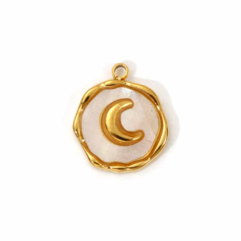 2 Pcs Eco-Friendly Pvd Vacuum Plating Waterproof Anti-Tarnish Hypoallergenic 304 Stainless Steel & Natural Shell Galaxy Charms 18K Real Gold Plated White Irregular Moon 15Mm X 13Mm