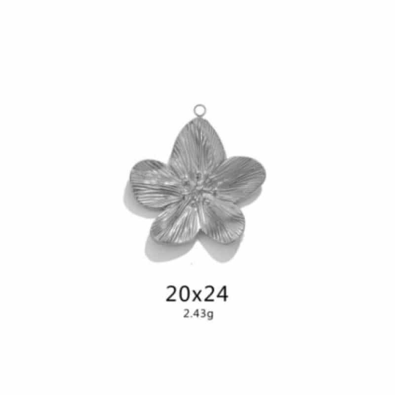5 Pcs 304 Stainless Steel Retro Pendants Silver Tone Flower 31Mm X 35Mm