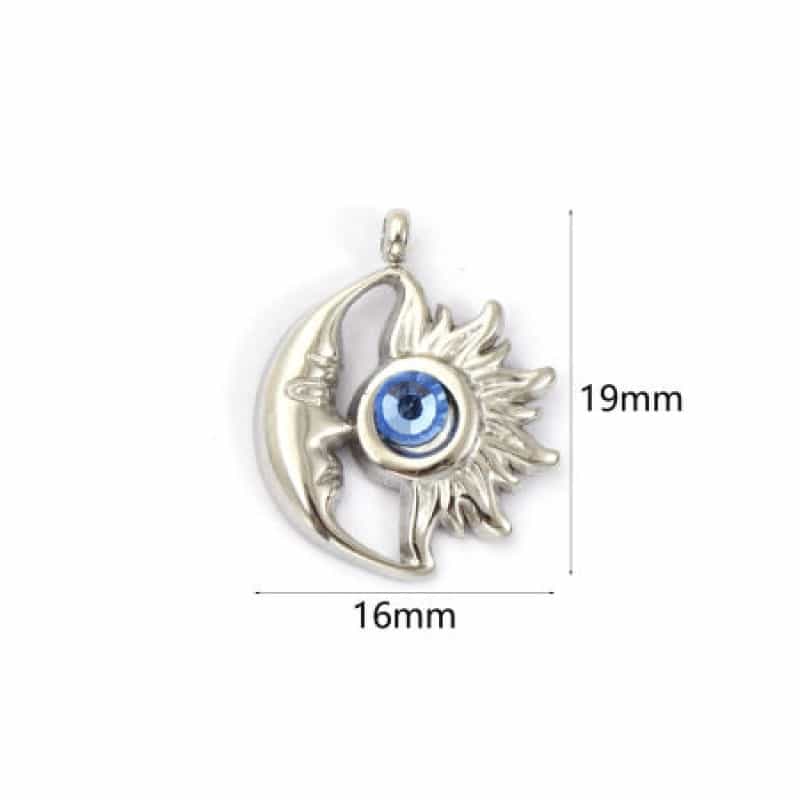 1 Piece Eco-Friendly 304 Stainless Steel January Birthstone Charms Silver Tone Sun And Moon Face Wine Red Rhinestone 19Mm X 16Mm