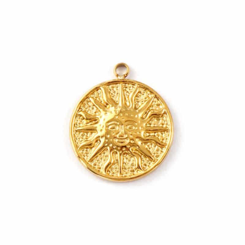 1 Piece Eco-Friendly Pvd Vacuum Plating Waterproof Anti-Tarnish Hypoallergenic 304 Stainless Steel Galaxy Charms 18K Real Gold Plated Round Disc Sun 21Mm X 18Mm