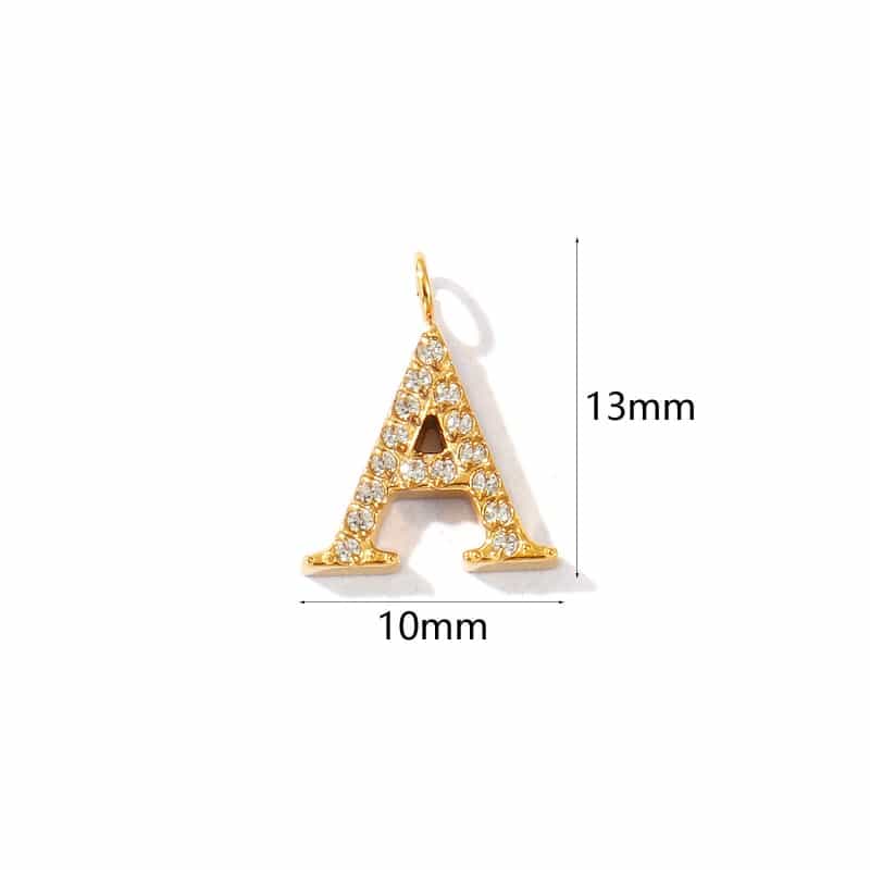 2 Pcs Eco-Friendly Pvd Vacuum Plating 316 Stainless Steel Capital Alphabet Initial Letter Name Charms 18K Gold Plated Message " A " Micro Pave Clear Rhinestone 13Mm X 10Mm