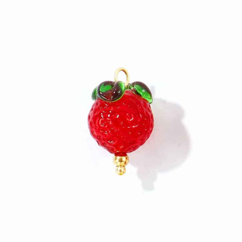 2 Pcs Eco-Friendly Pvd 304 Stainless Steel & Ceramic Charms K Gold Plated Dark Red Strawberry Fruit 3D 21Mm X 13Mm