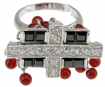 925 Sterling Silver Rhodium Finish Cocktail Cleopatra Fashion Ring - Size 9