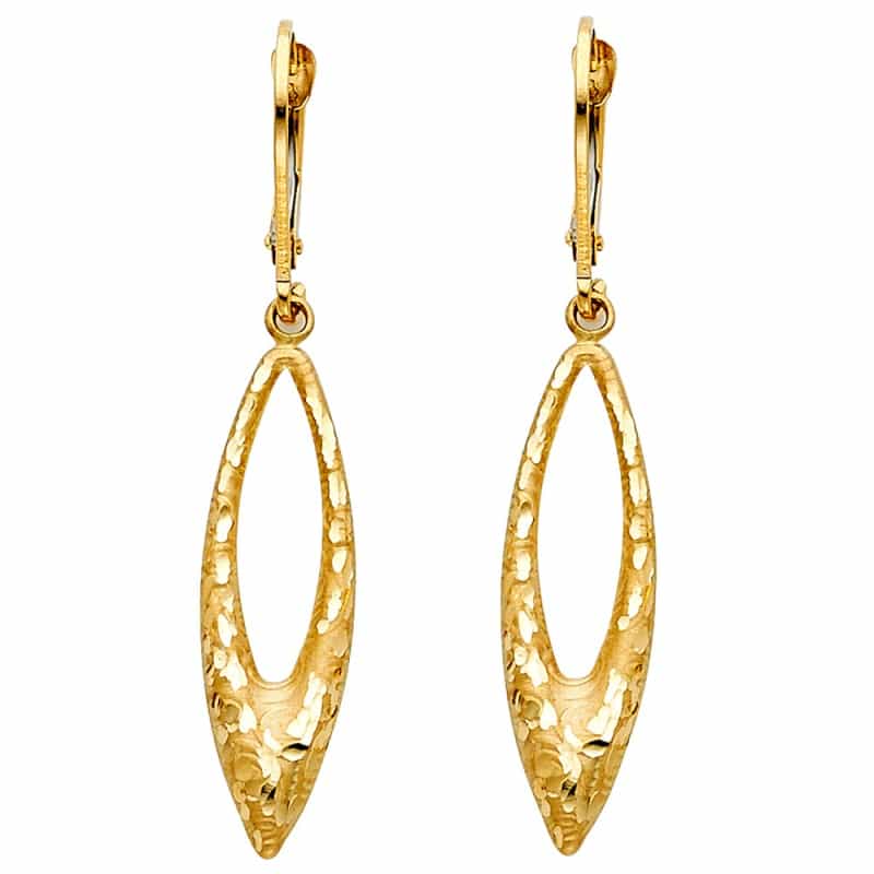 14K Gold Faceted Open Marquis Teardrop Hanging Earrings