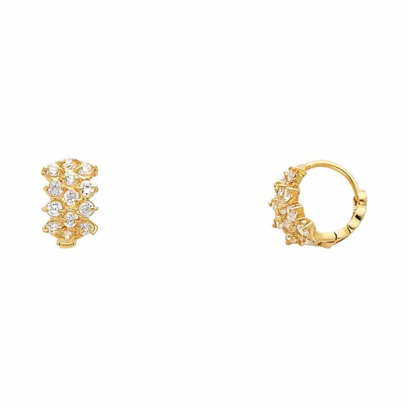 14K Gold Cz Stone Huggie Hoops