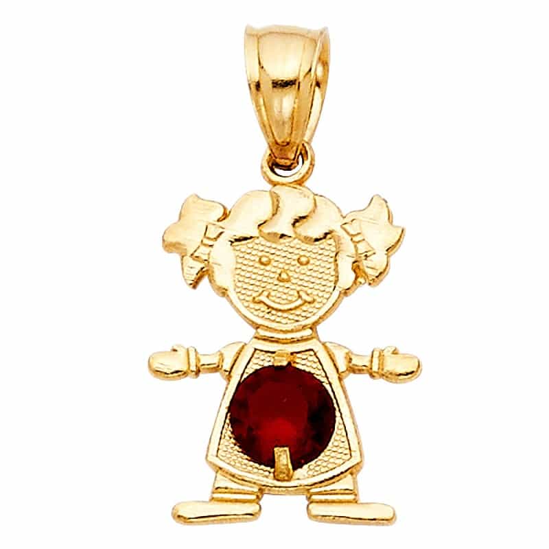 14K Gold Birthstone Cz Girl Charm Pendant