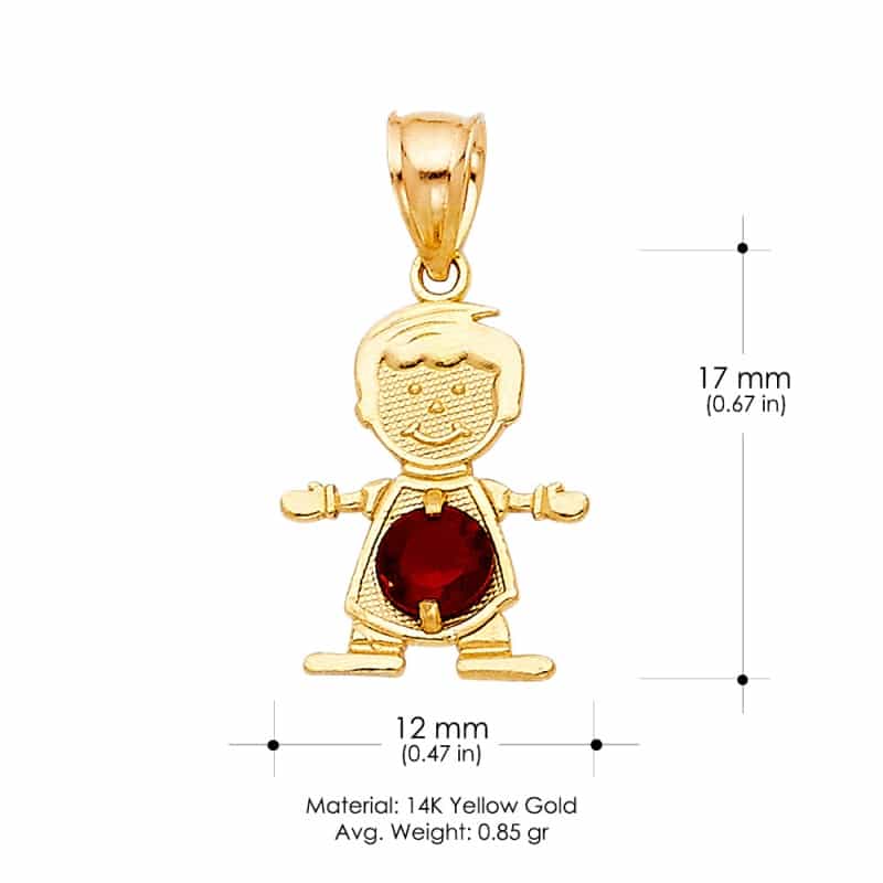 14K Gold Birthstone Cz Boy Charm Pendant