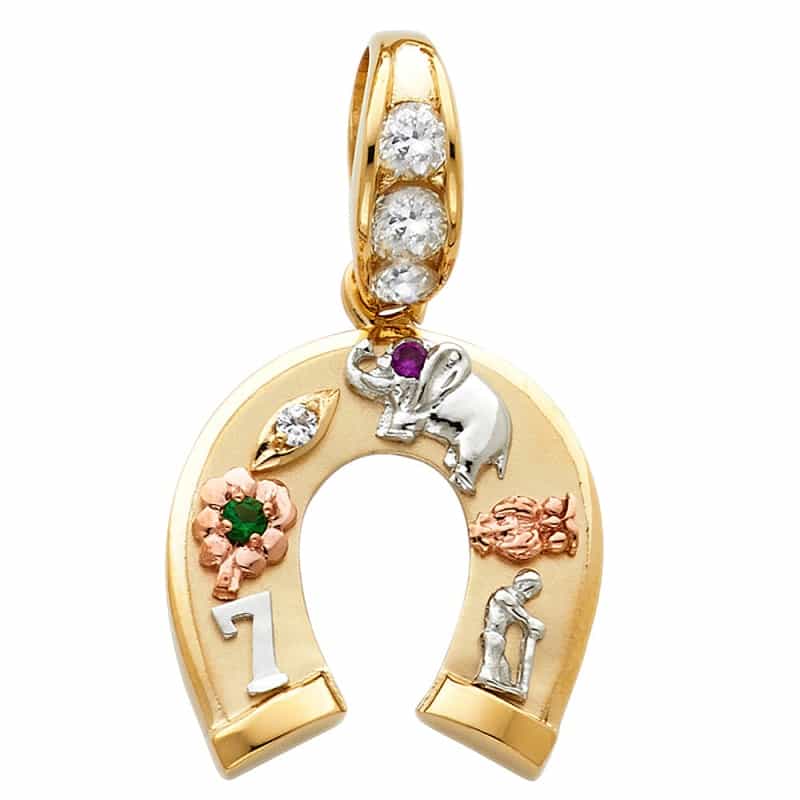 14K Gold Cz Lucky Horseshoe Charm Pendant