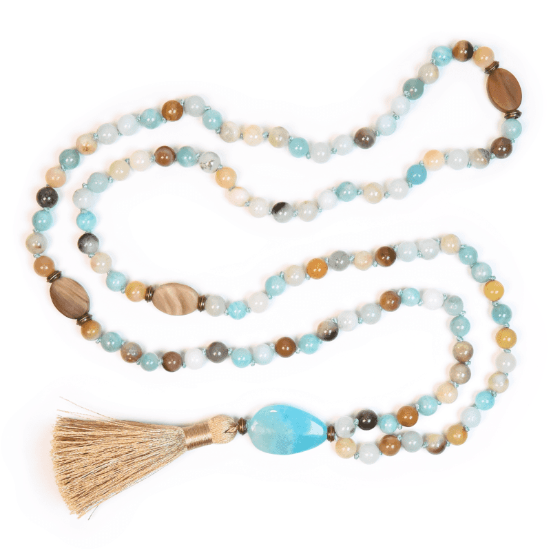 Calm Shores Meditation Mala | Amazonite & Wood Opal